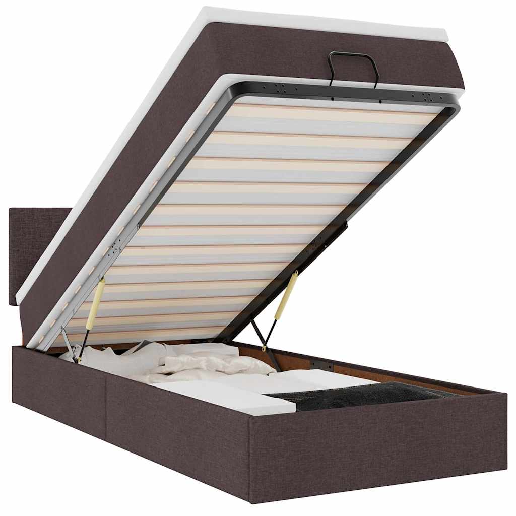 Ottomane Bett mit Matratze & LEDs Dunkelbraun 90x200 cm Stoff