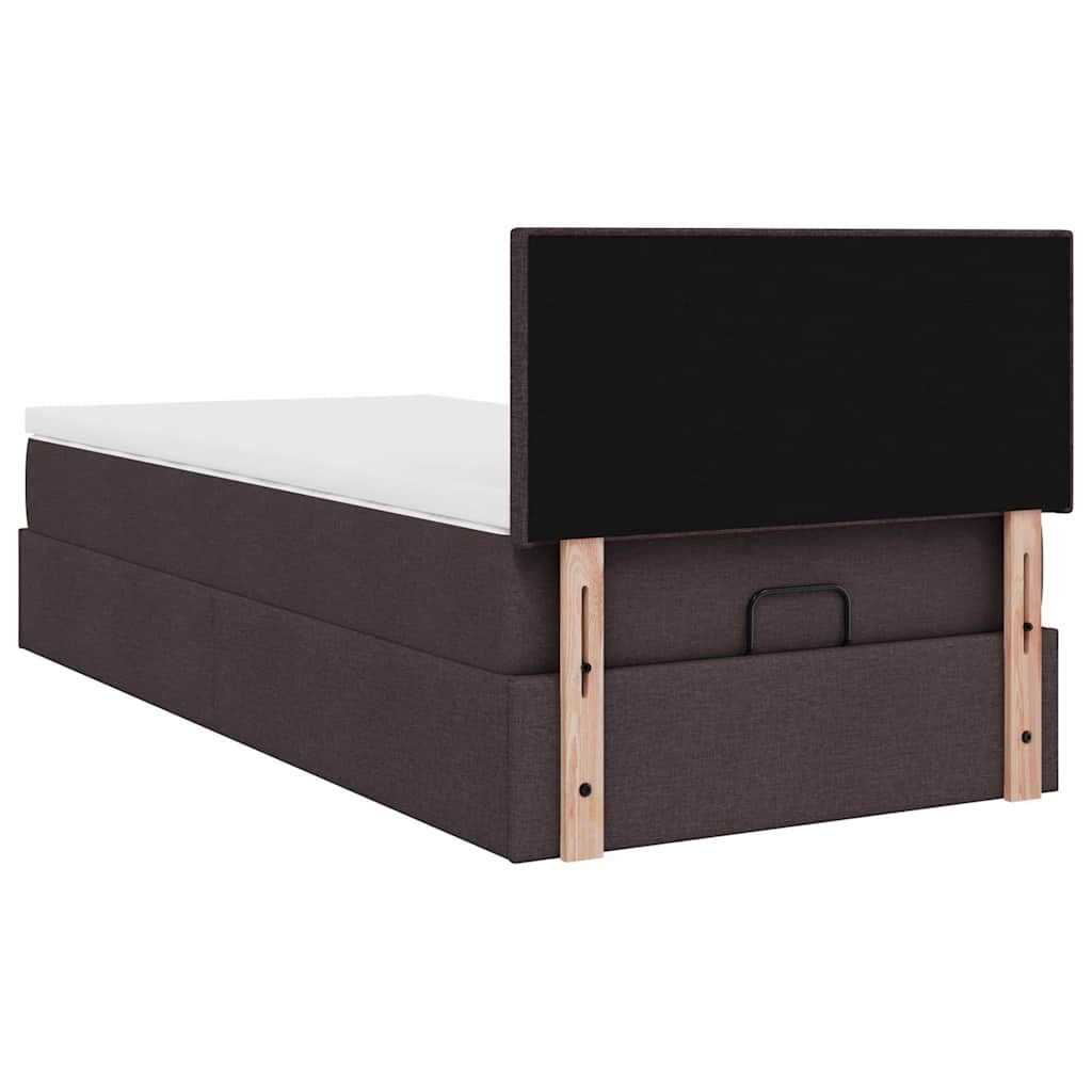 Ottomane Bett mit Matratze & LEDs Dunkelbraun 90x200 cm Stoff