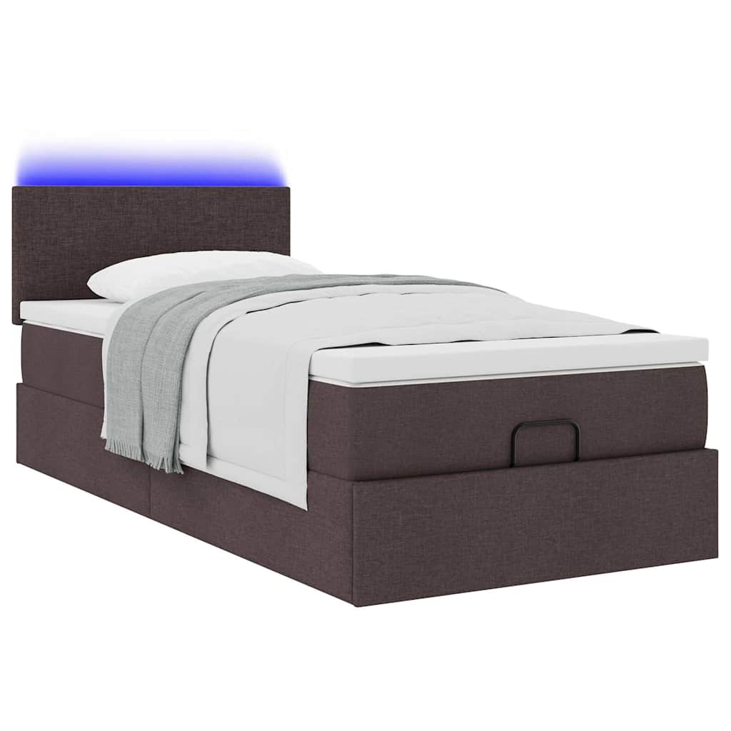 Ottomane Bett mit Matratze & LEDs Dunkelbraun 90x200 cm Stoff