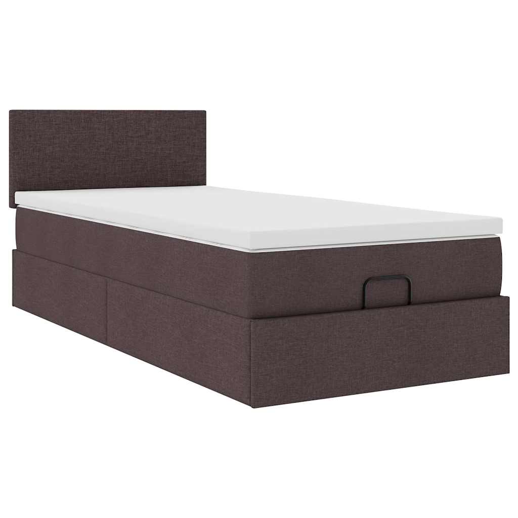Ottomane Bett mit Matratze & LEDs Dunkelbraun 90x200 cm Stoff