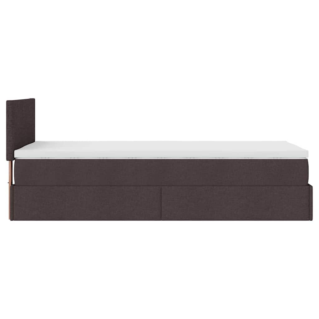 Ottomane Bett mit Matratze & LEDs Dunkelbraun 90x200 cm Stoff
