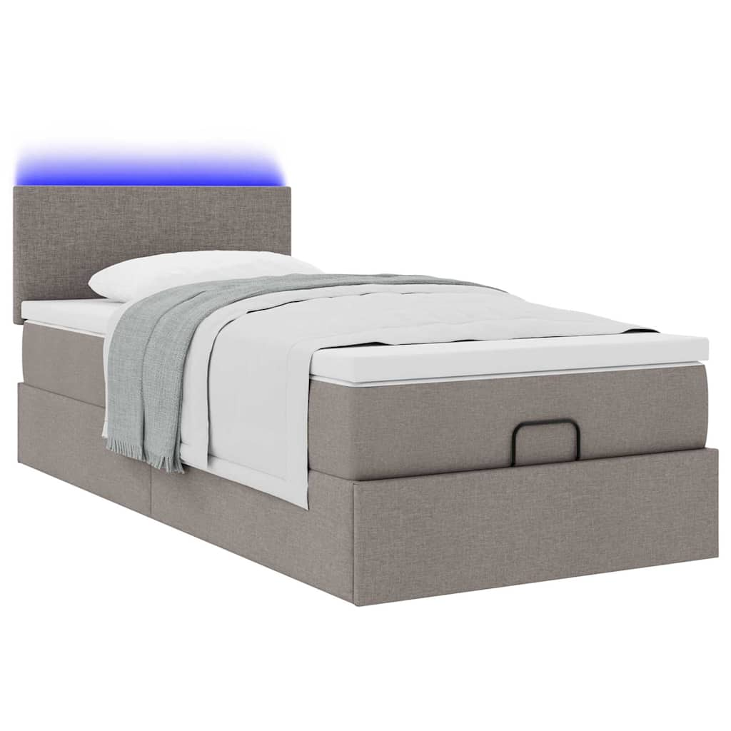 Ottomane Bett mit Matratze & LEDs Taupe 90x200 cm Stoff