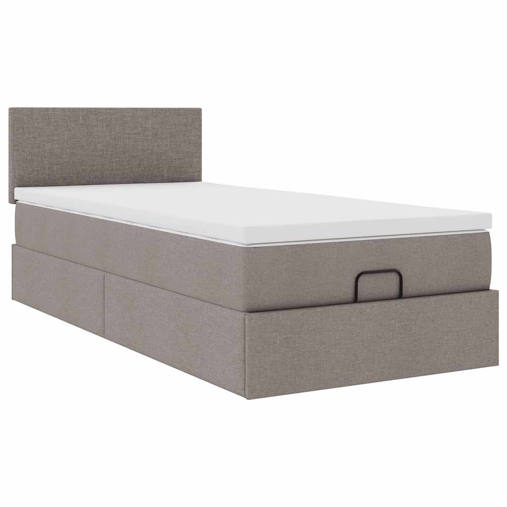 Ottomane Bett mit Matratze & LEDs Taupe 90x200 cm Stoff