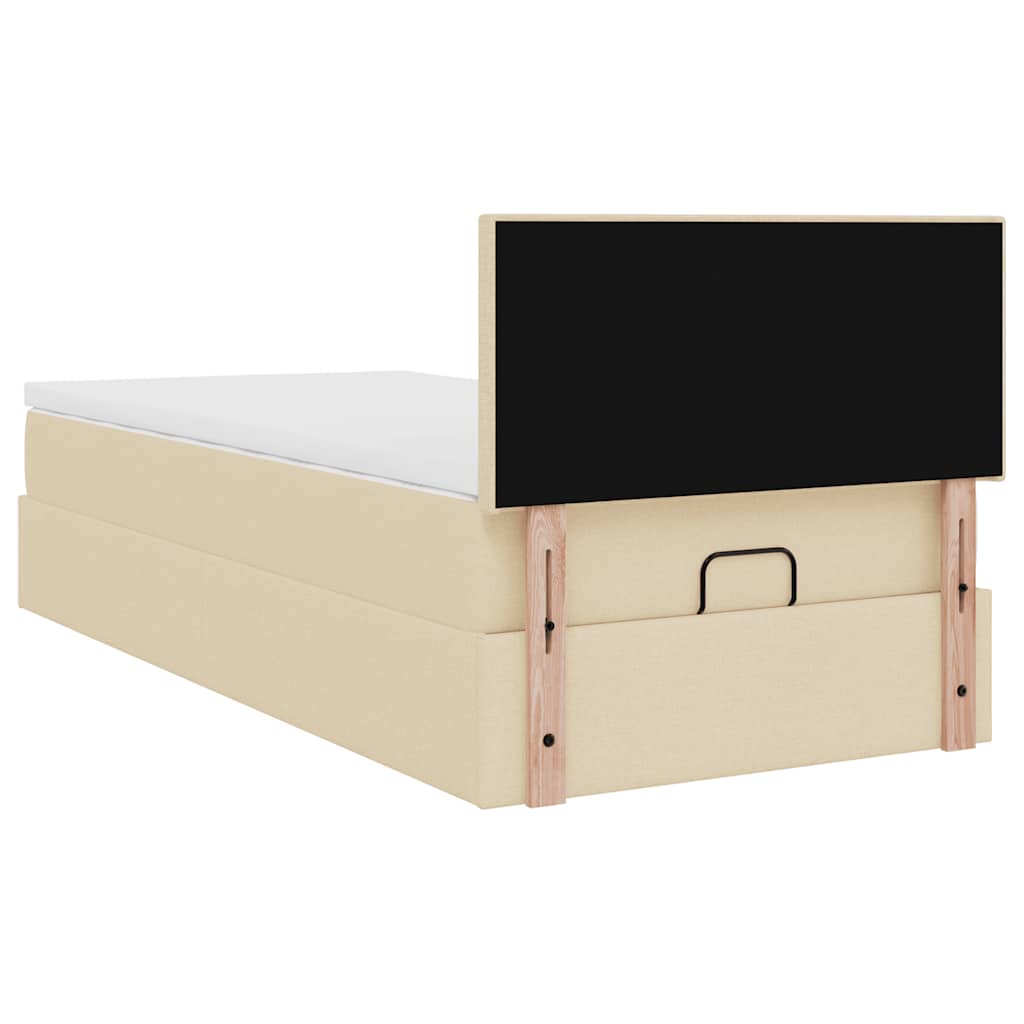Ottomane Bett mit Matratze & LEDs Creme 90x200 cm Stoff