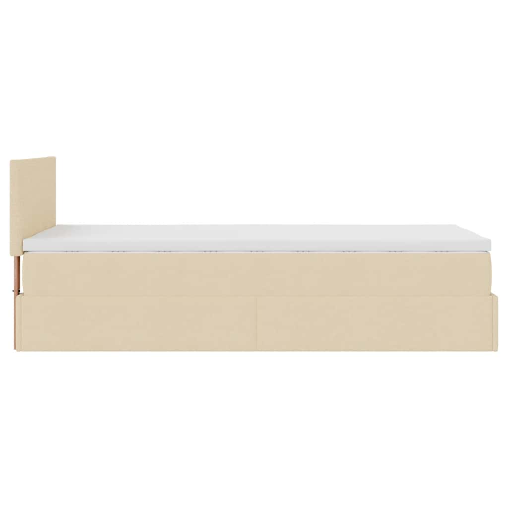 Ottomane Bett mit Matratze & LEDs Creme 90x200 cm Stoff