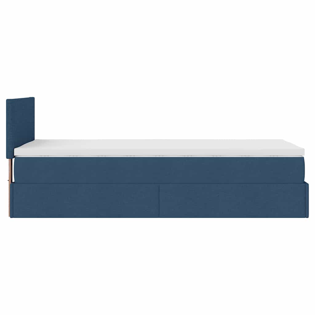 Ottomane Bett mit Matratze & LEDs Blau 90x200 cm Stoff