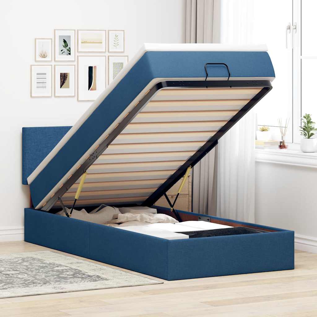 Ottomane Bett mit Matratze & LEDs Blau 90x200 cm Stoff