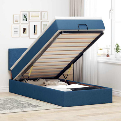 Ottomane Bett mit Matratze & LEDs Blau 90x200 cm Stoff