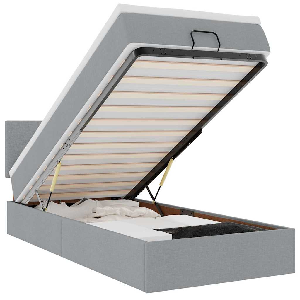 Ottoman-Bett mit Matratze & LEDs Hellgrau 100x200 cm Stoff