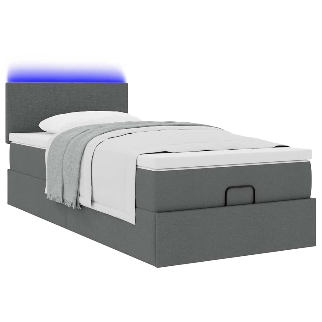 Ottoman-Bett mit Matratze & LEDs Dunkelgrau 100x200 cm Stoff