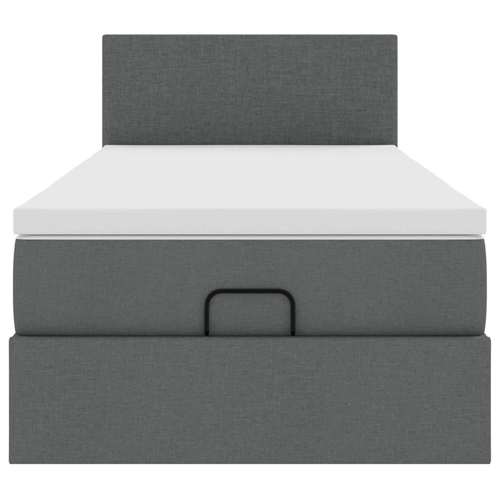 Lit ottoman avec matelas et LED tissu gris foncé 100x200 cm
