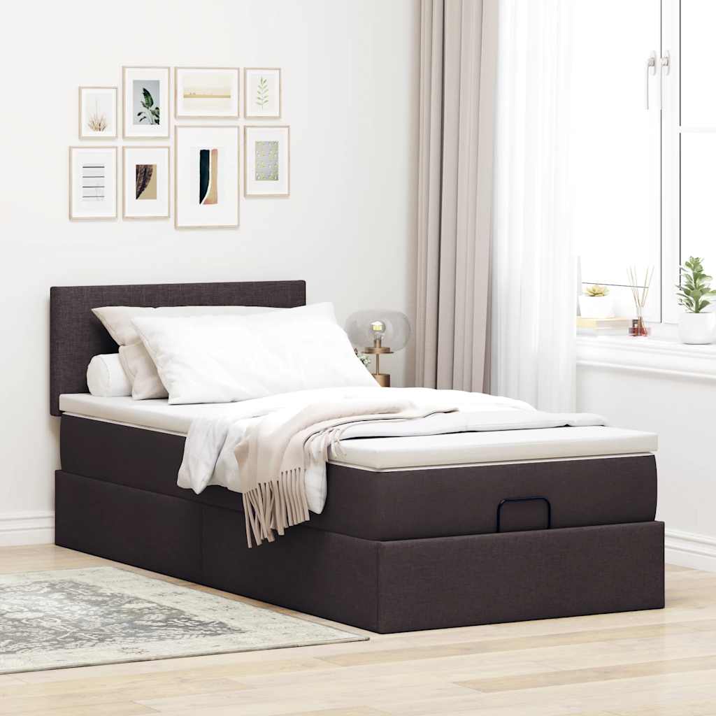 Ottoman-Bett mit Matratze & LEDs Dunkelbraun 100x200 cm Stoff