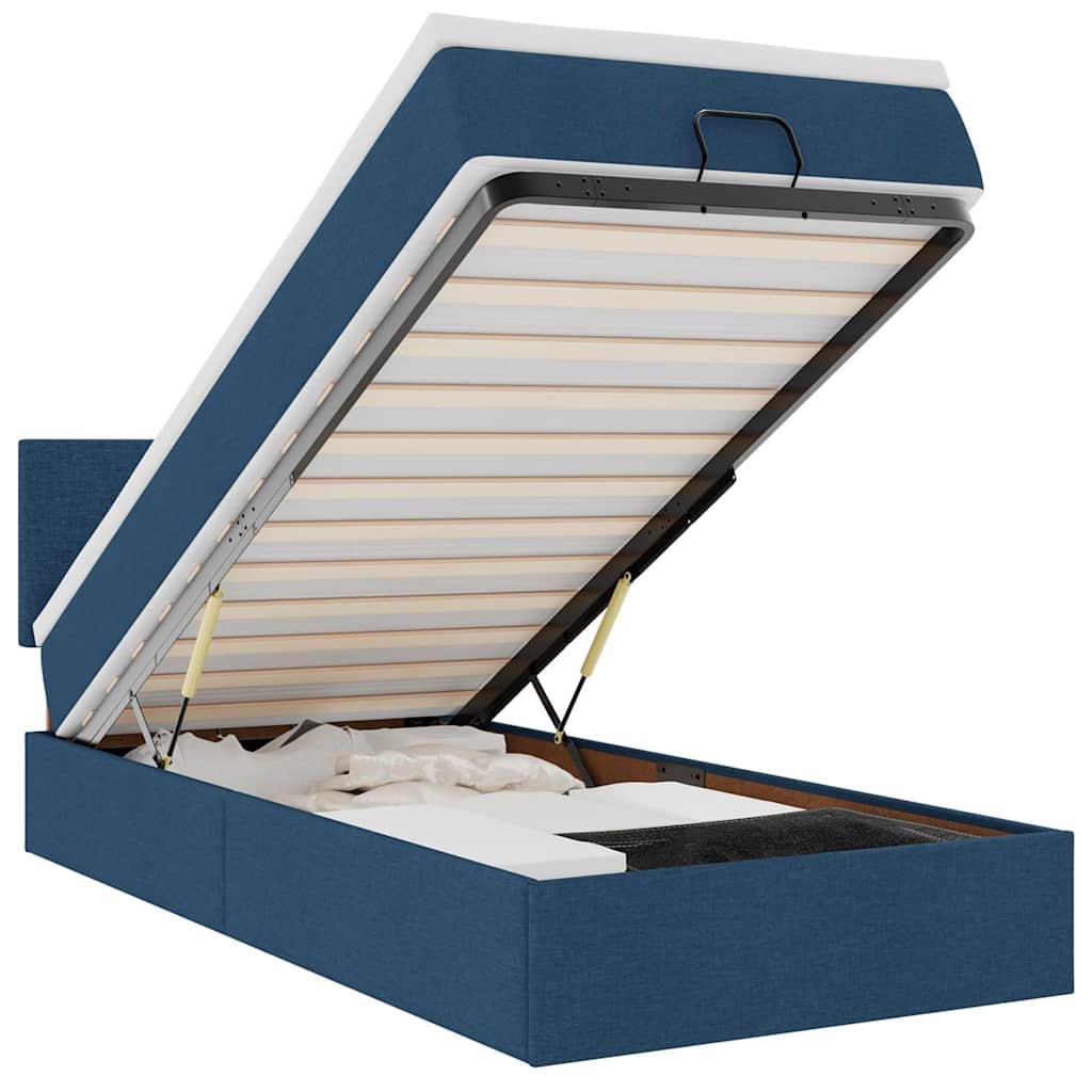Ottomane Bett mit Matratze & LEDs Blau 100x200 cm Stoff
