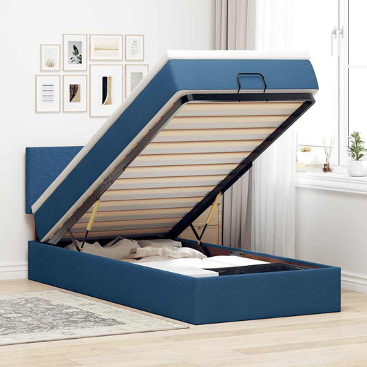 Ottomane Bett mit Matratze & LEDs Blau 100x200 cm Stoff