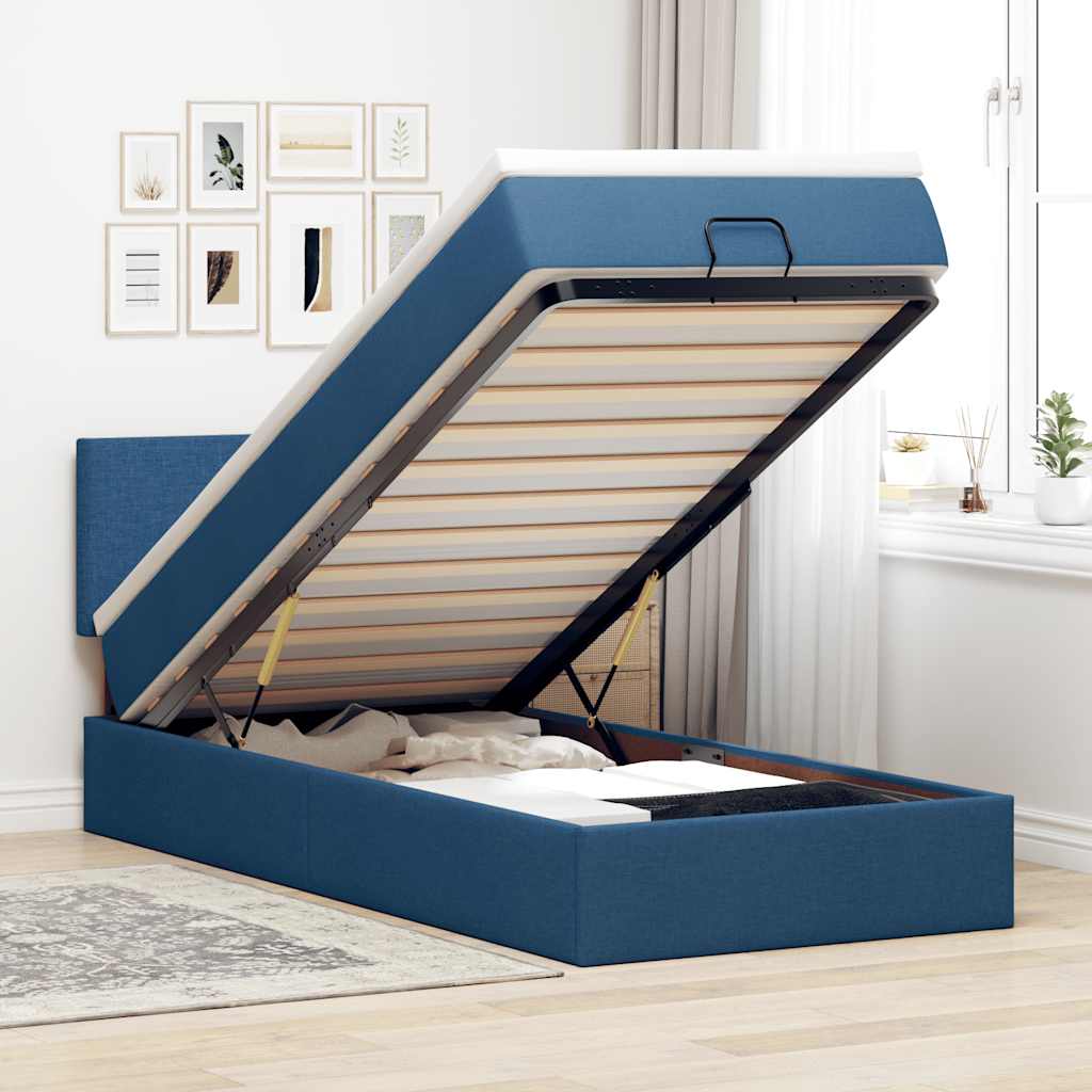 Ottomane Bett mit Matratze & LEDs Blau 100x200 cm Stoff