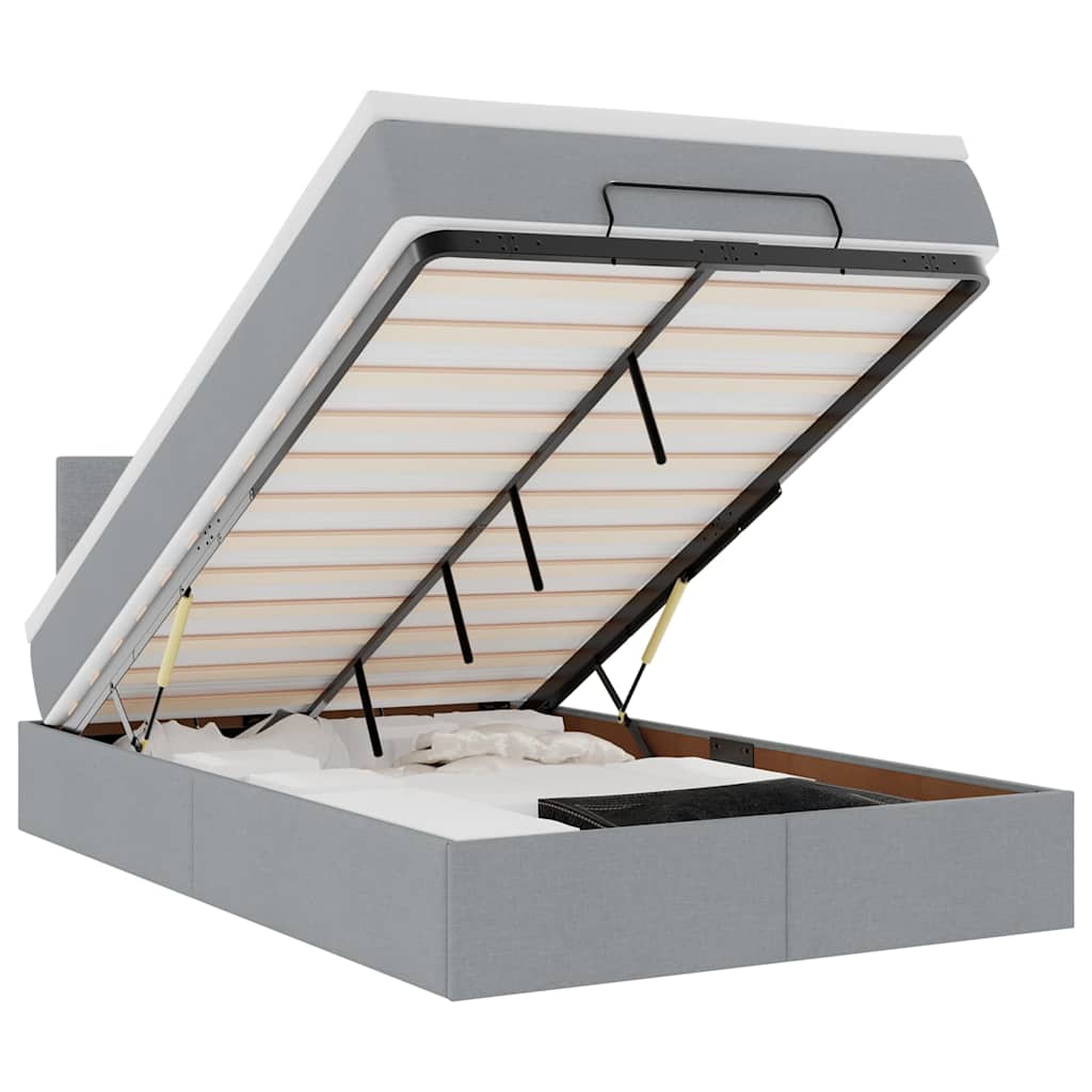 Ottoman-Bett mit Matratze & LEDs Hellgrau 120x190 cm Stoff
