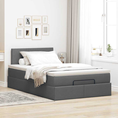Ottomane Bett mit Matratze & LEDs Dunkelgrau 120x190 cm Stoff