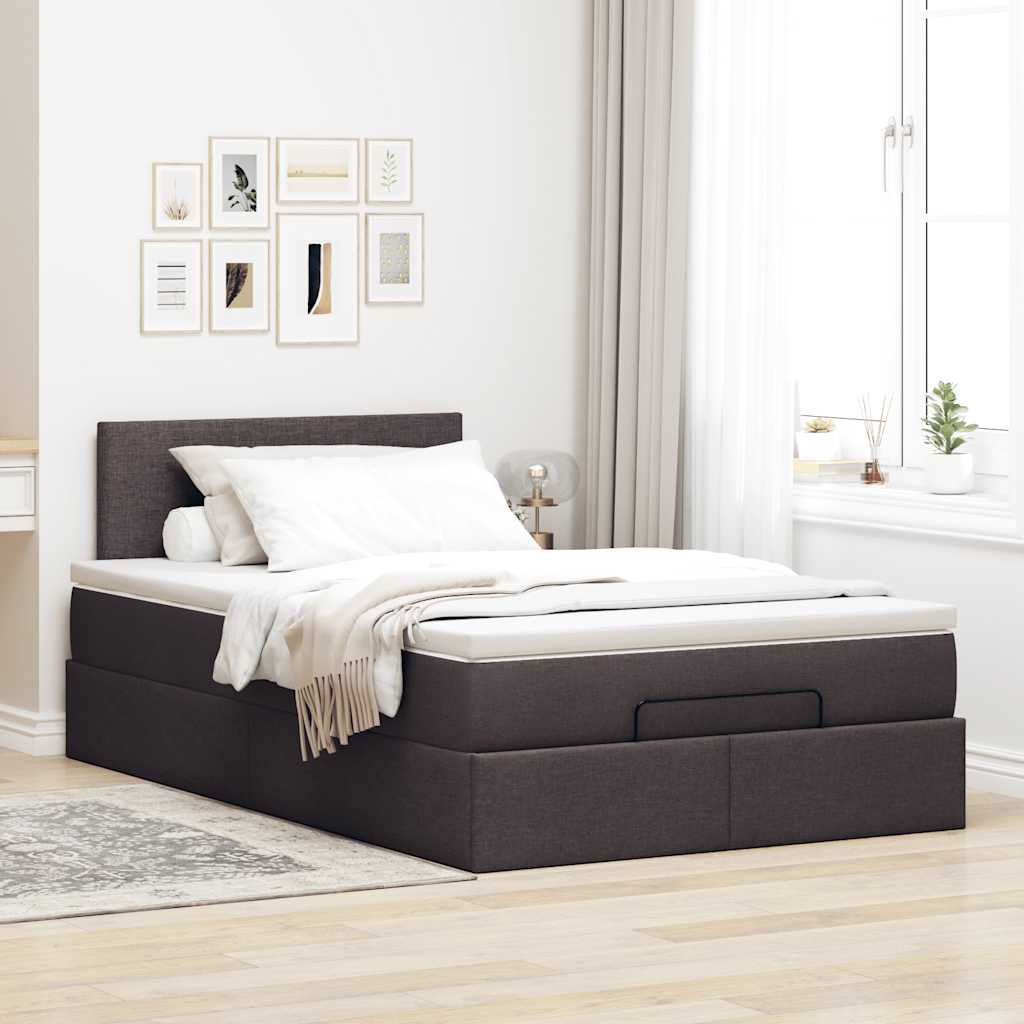 Ottoman-Bett mit Matratze & LEDs Dunkelbraun 120x190 cm Stoff
