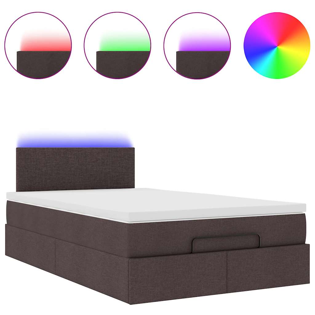 Ottoman-Bett mit Matratze & LEDs Dunkelbraun 120x190 cm Stoff