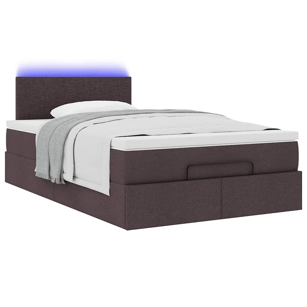 Ottoman-Bett mit Matratze & LEDs Dunkelbraun 120x190 cm Stoff