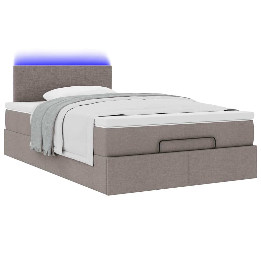 Ottomane Bett mit Matratze & LEDs Taupe 120x190 cm Stoff