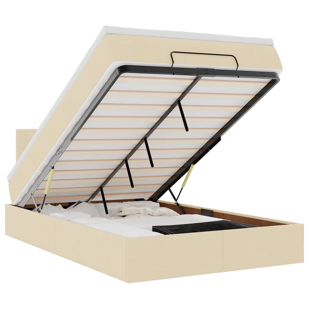 Ottomane Bett mit Matratze & LEDs Creme 120x190 cm Stoff