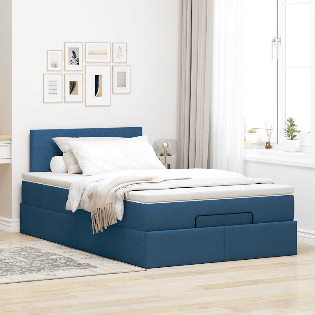 Ottomane Bett mit Matratze & LEDs Blau 120x190 cm Stoff