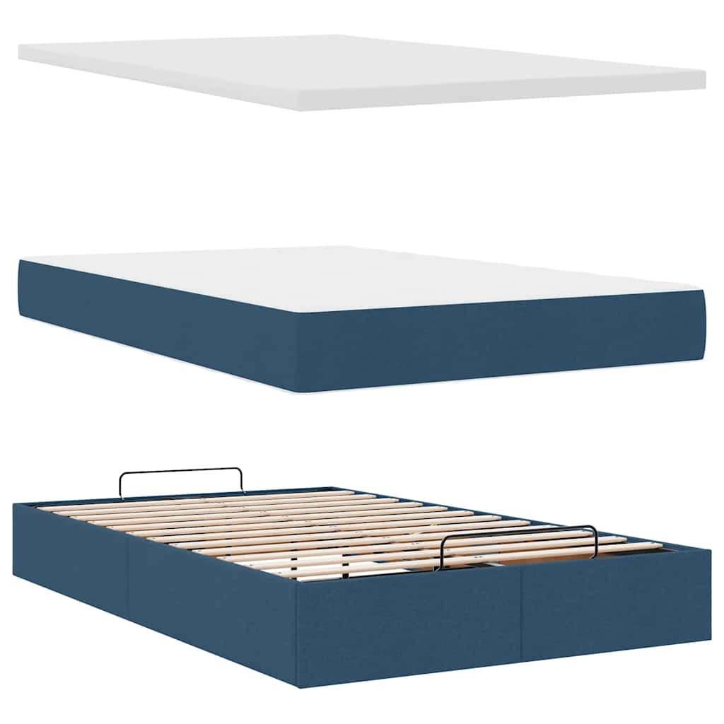 Ottomane Bett mit Matratze & LEDs Blau 120x190 cm Stoff