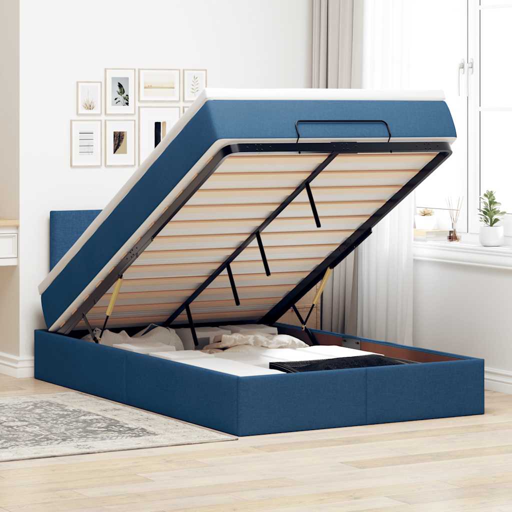 Ottomane Bett mit Matratze & LEDs Blau 120x190 cm Stoff
