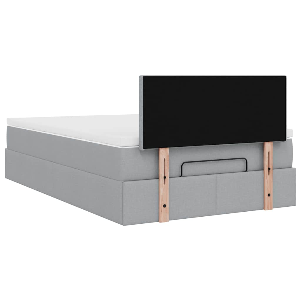 Ottoman-Bett mit Matratze & LEDs Hellgrau 120x200 cm Stoff