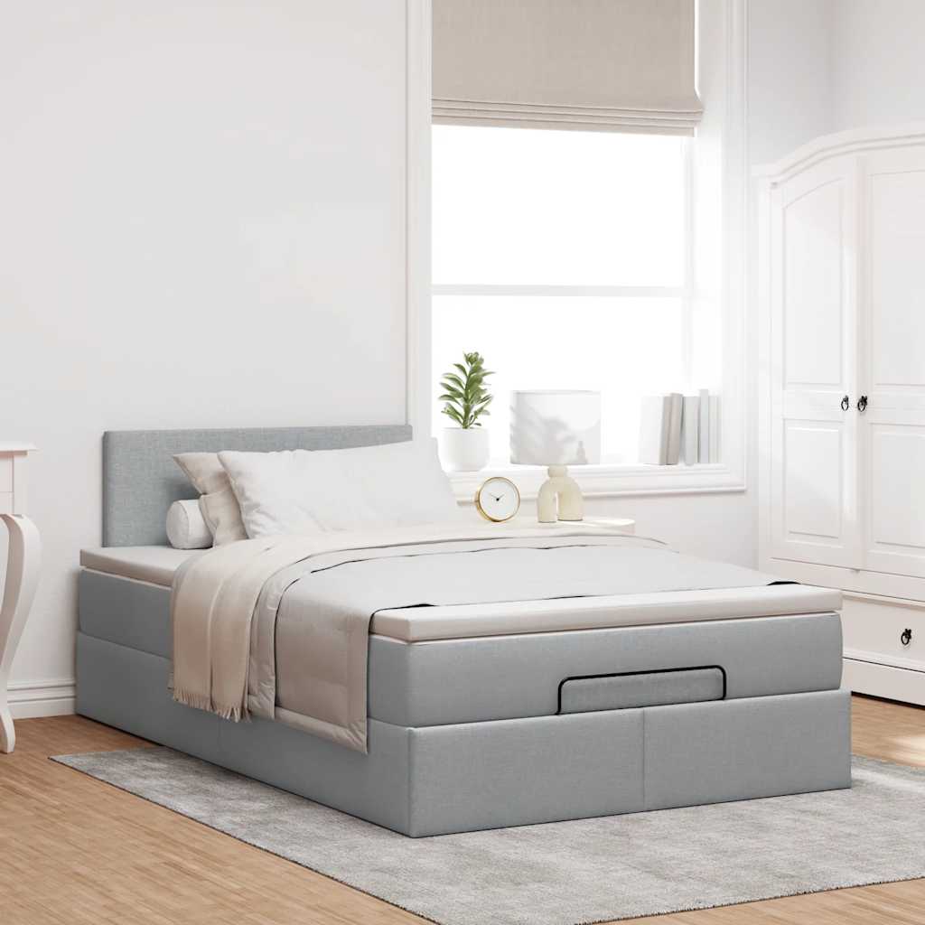 Ottoman-Bett mit Matratze & LEDs Hellgrau 120x200 cm Stoff