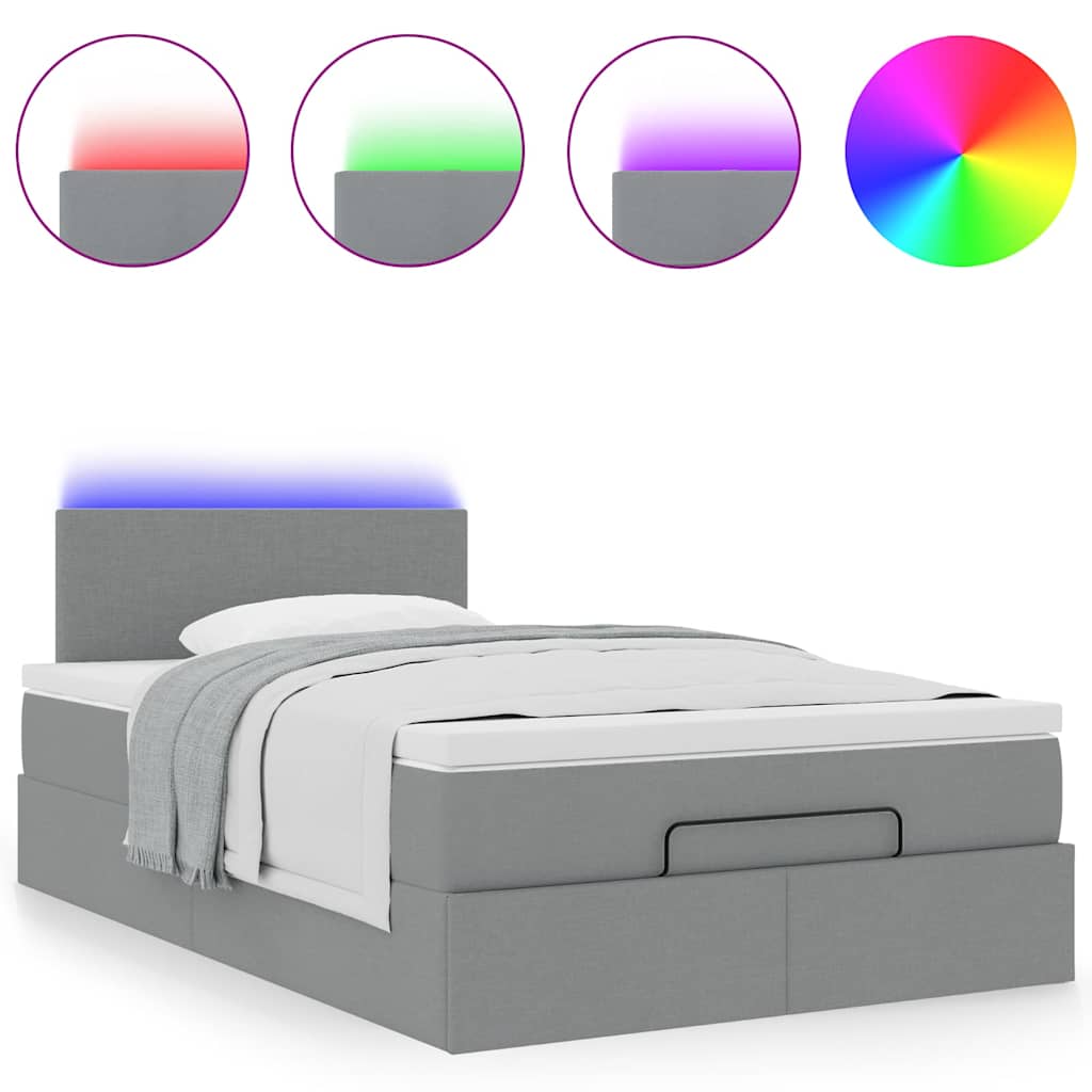 Ottoman-Bett mit Matratze & LEDs Hellgrau 120x200 cm Stoff