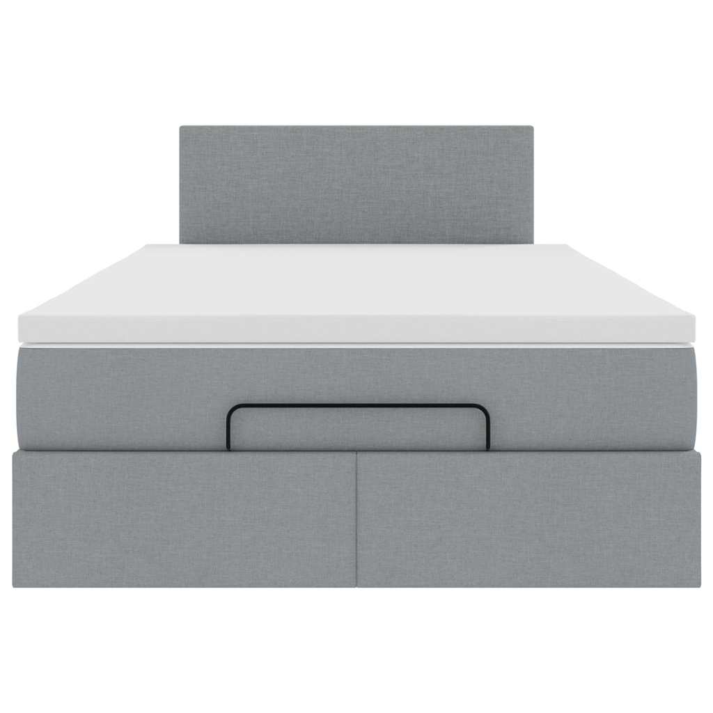 Lit ottoman avec matelas et LED tissu gris clair 120x200 cm