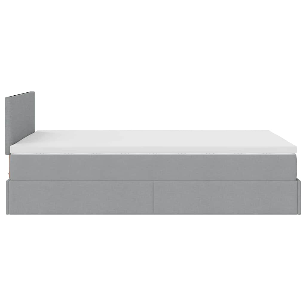 Lit ottoman avec matelas et LED tissu gris clair 120x200 cm