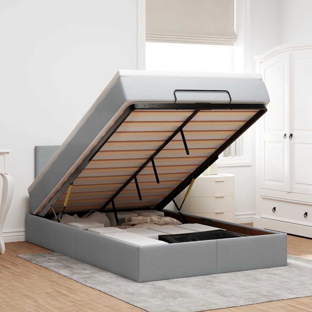 Ottoman-Bett mit Matratze & LEDs Hellgrau 120x200 cm Stoff