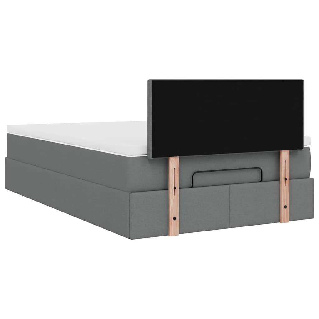 Ottomane Bett mit Matratze & LEDs Dunkelgrau 120x200 cm Stoff