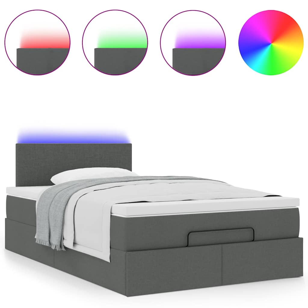 Ottomane Bett mit Matratze & LEDs Dunkelgrau 120x200 cm Stoff