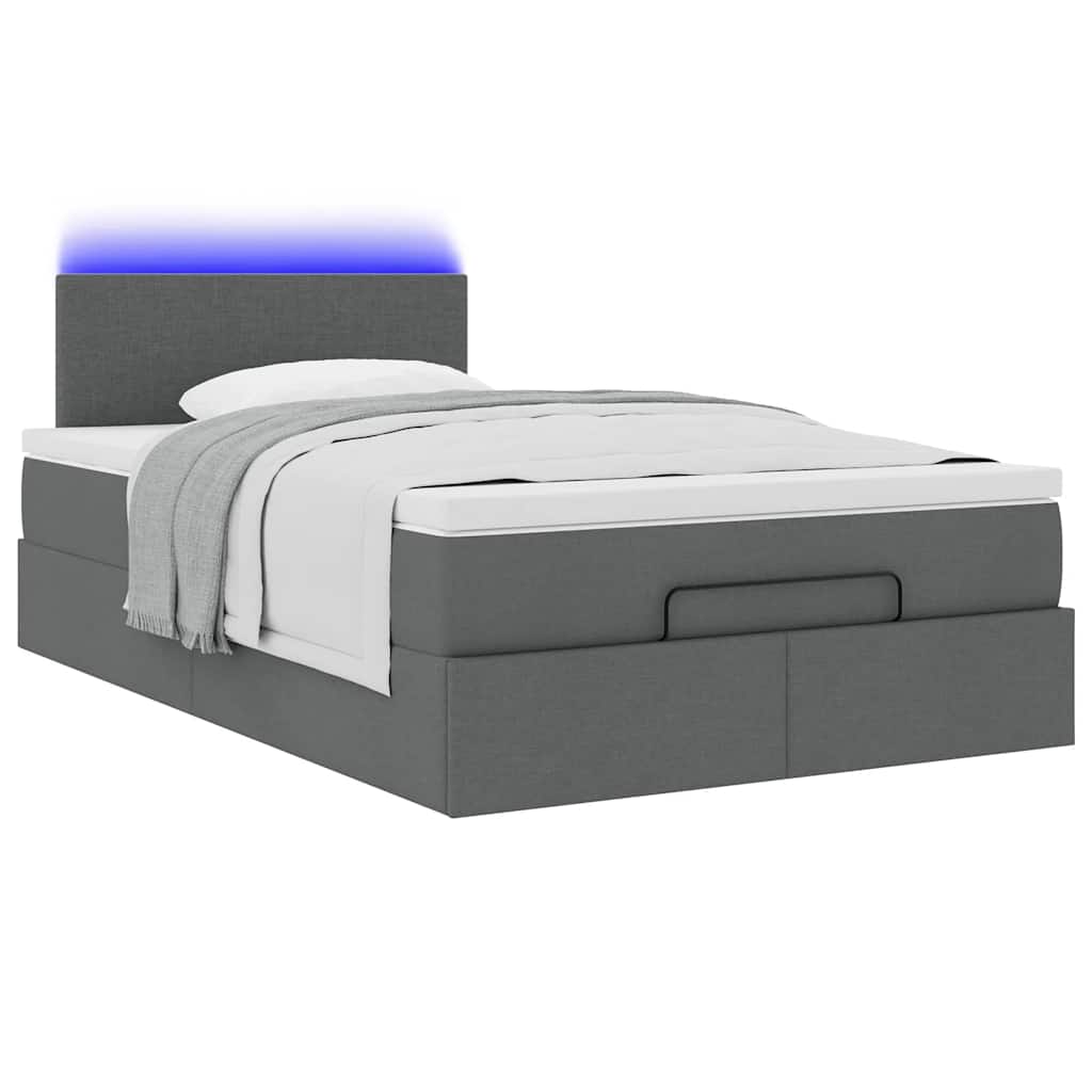 Lit ottoman avec matelas et LED tissu gris foncé 120x200 cm