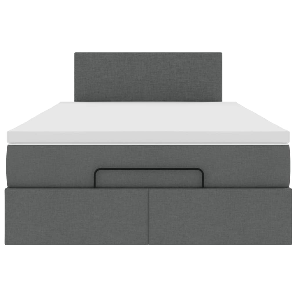 Lit ottoman avec matelas et LED tissu gris foncé 120x200 cm