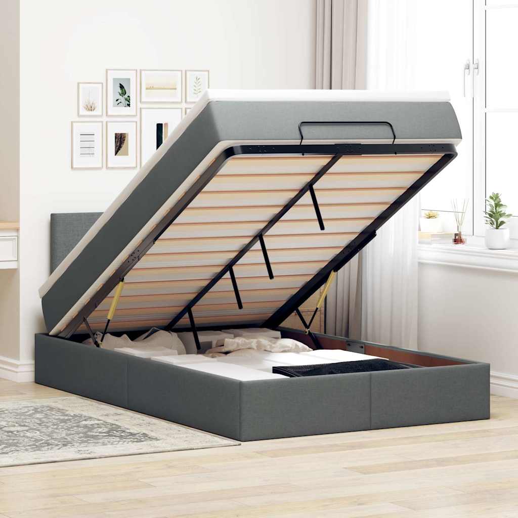 Ottomane Bett mit Matratze & LEDs Dunkelgrau 120x200 cm Stoff