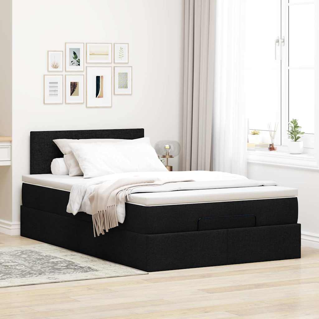 Ottoman-Bett mit Matratze & LEDs Schwarz 120x200 cm Stoff