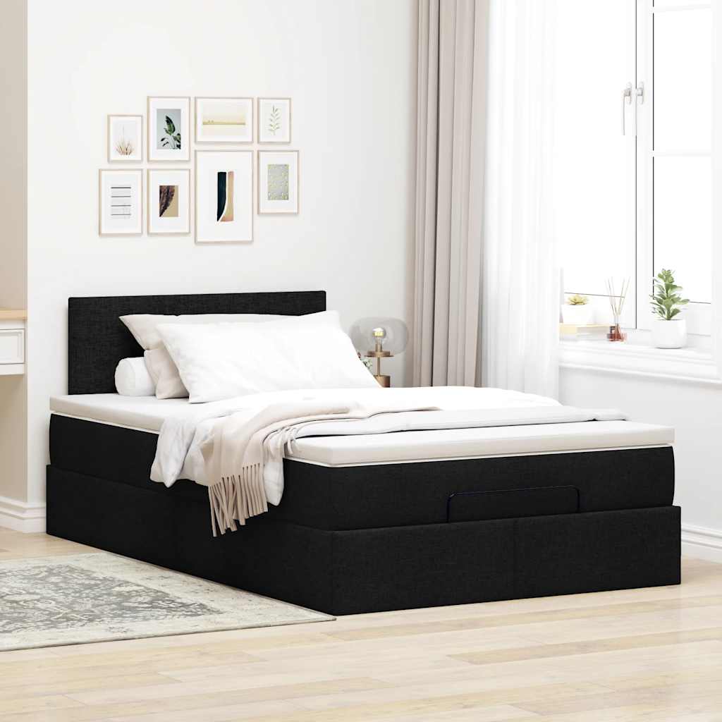 Ottoman-Bett mit Matratze & LEDs Schwarz 120x200 cm Stoff