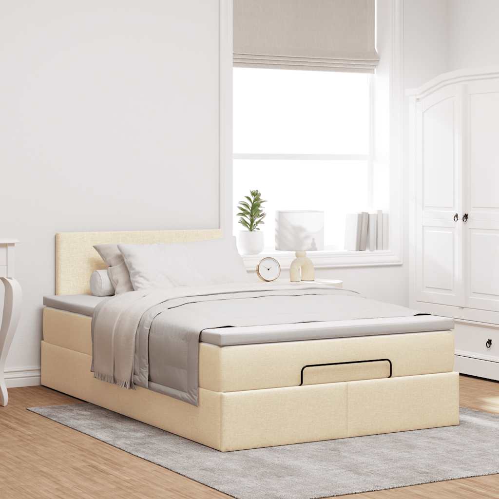 Ottoman-Bett mit Matratze & LEDs Creme 120x200 cm Stoff