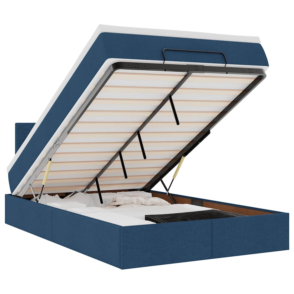 Ottomane Bett mit Matratze & LEDs Blau 120x200 cm Stoff
