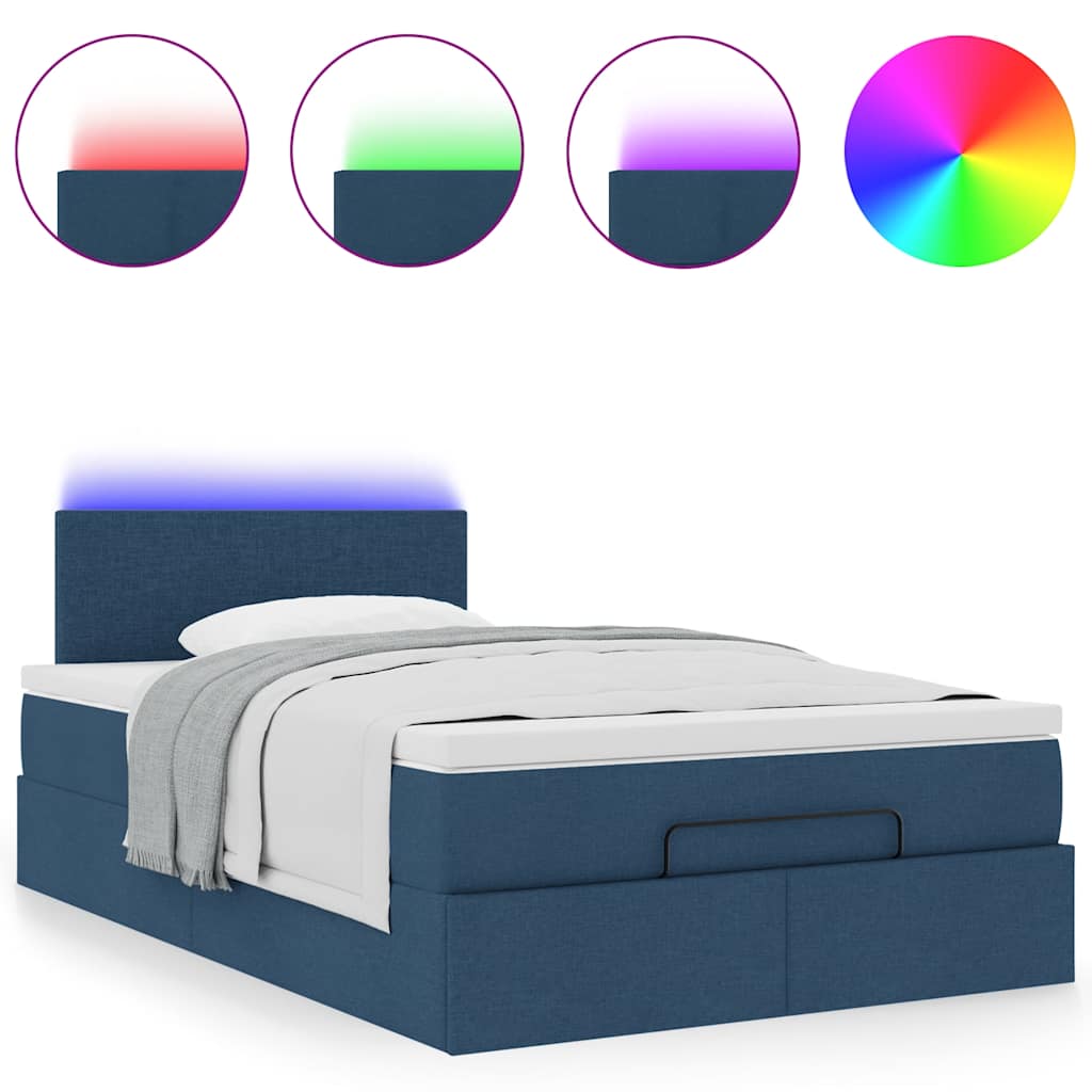Ottomane Bett mit Matratze & LEDs Blau 120x200 cm Stoff