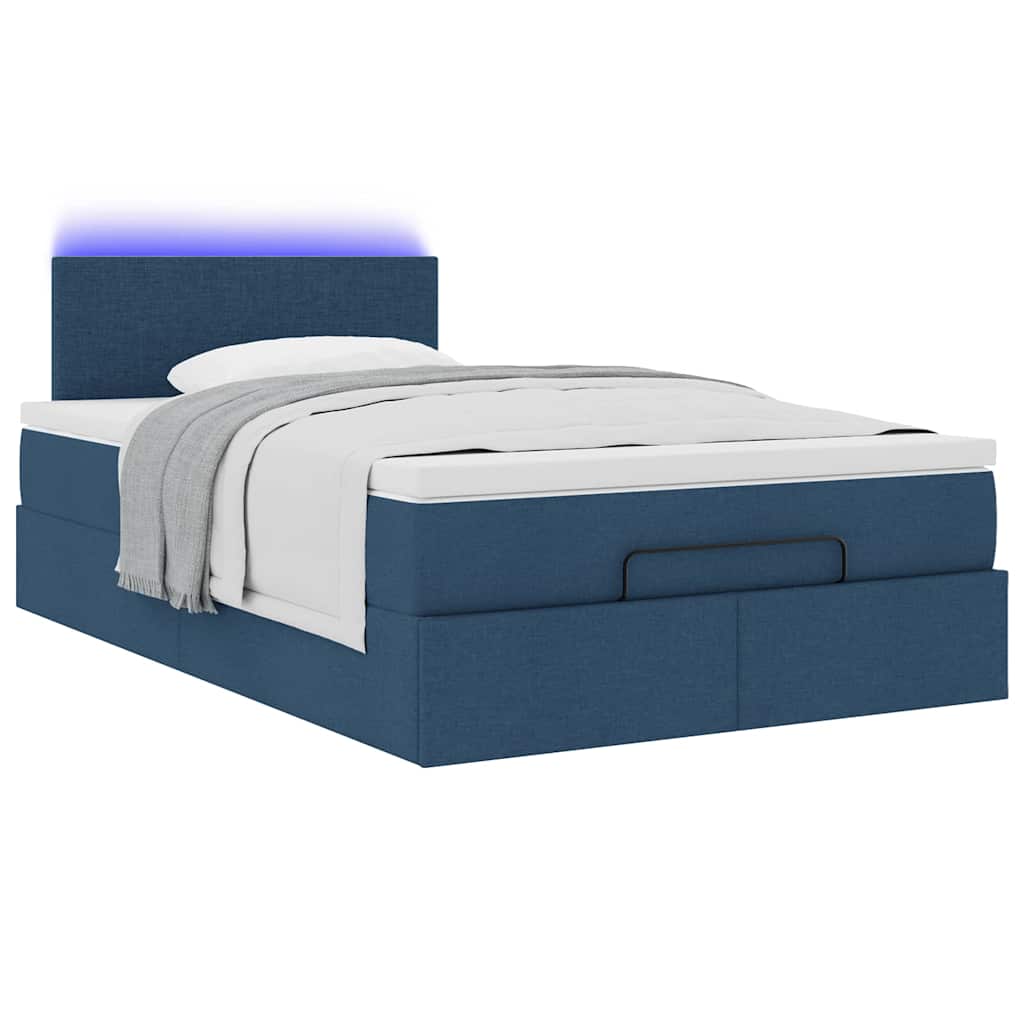 Ottomane Bett mit Matratze & LEDs Blau 120x200 cm Stoff