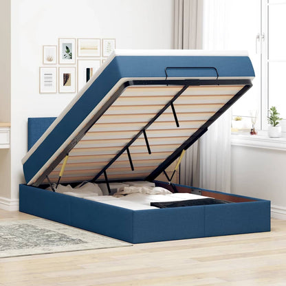 Ottomane Bett mit Matratze & LEDs Blau 120x200 cm Stoff
