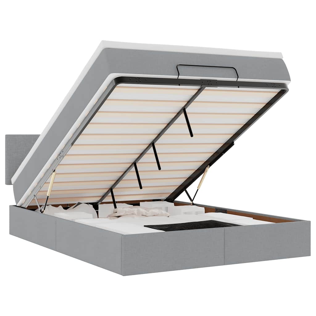 Ottomane Bett mit Matratze & LEDs Hellgrau 140x190 cm Stoff