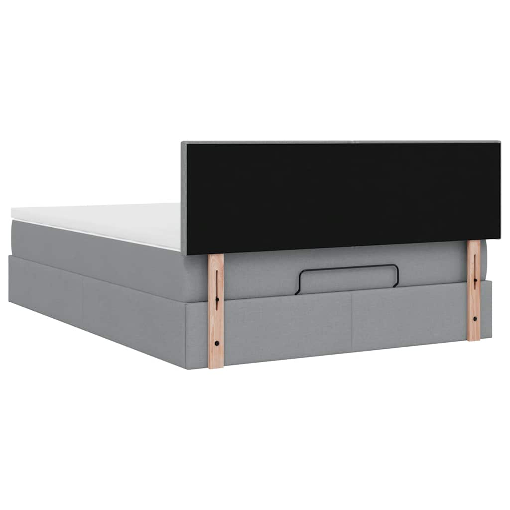 Ottomane Bett mit Matratze & LEDs Hellgrau 140x190 cm Stoff