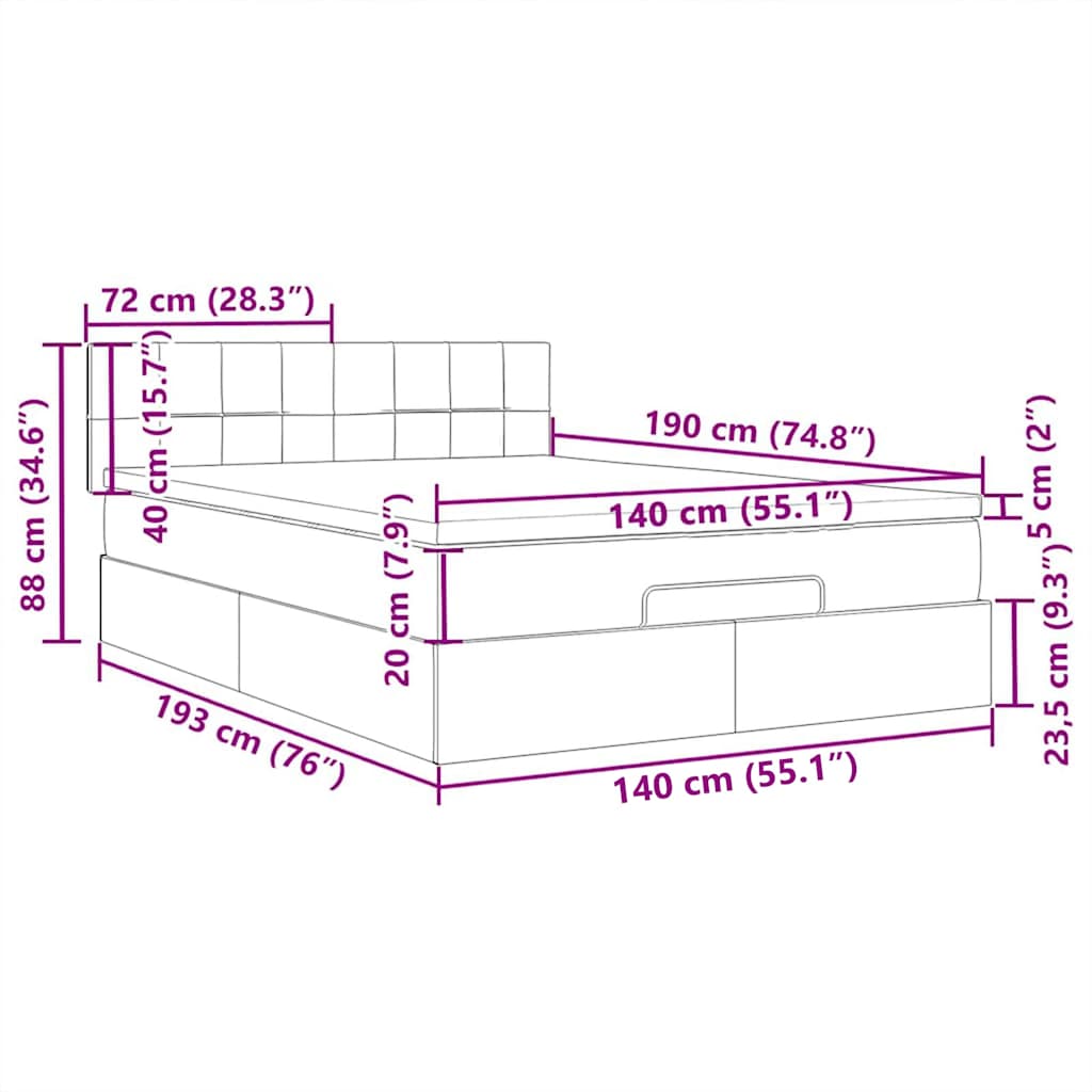 Ottomane Bett mit Matratze & LEDs Hellgrau 140x190 cm Stoff